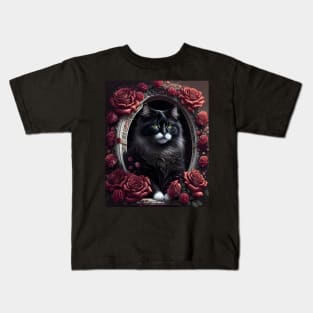 Cat with Roses - Modern digital art Kids T-Shirt